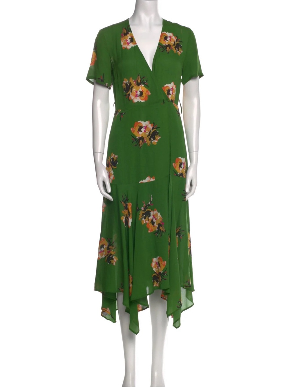 A.L.C Green Cora Wrap Midi Silk Dress Size 2